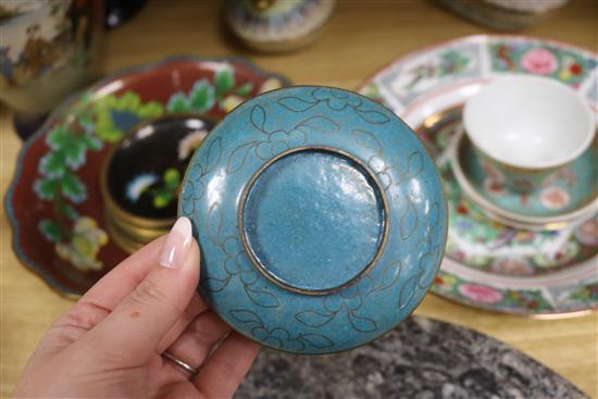 A quantity of Chinese and Japanese ceramics, Canton enamel etc